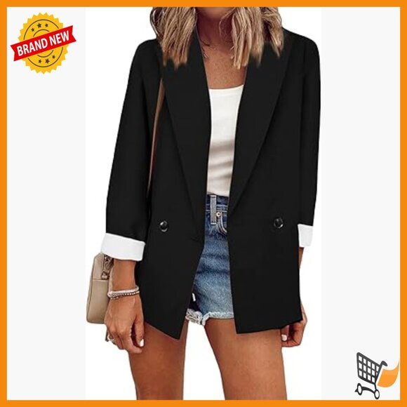 Long Sleeve Open Front Blazer with Lapel Pockets Soft Fabric
